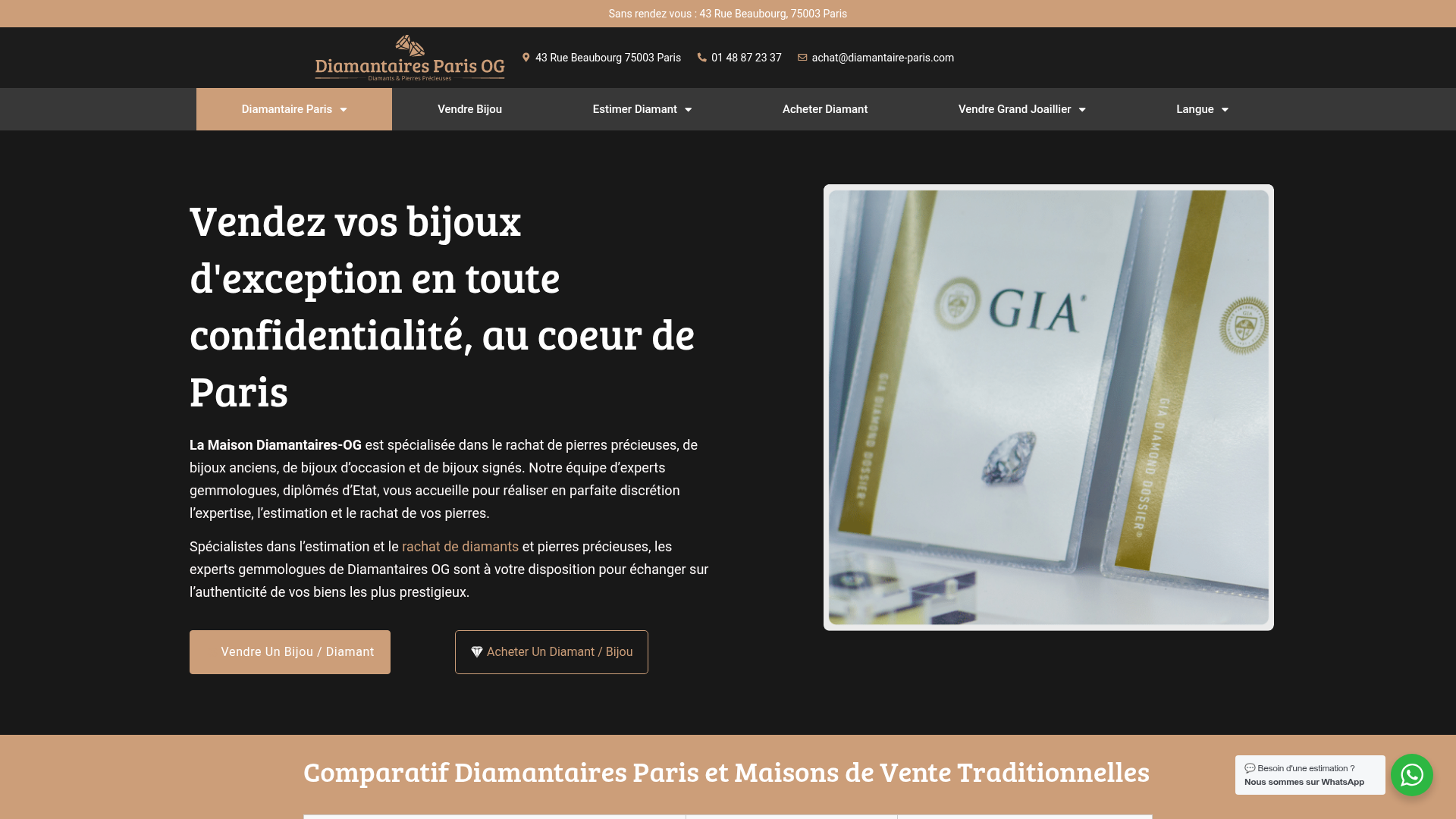 Preview of Diamantaire Paris website